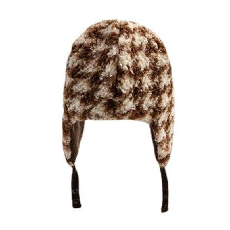Brown Winter Reversible Houndstooth Earflap Hats Wbeh2410-01, back side