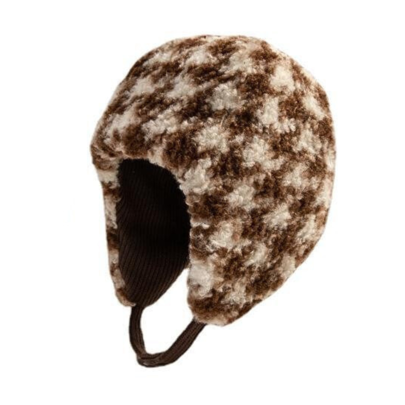 Brown Winter Reversible Houndstooth Earflap Hats Wbeh2410-01, main image