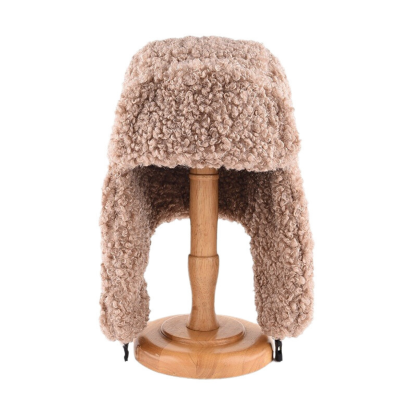 Camel Color Custom Plain Plush Earflap Trapper Hats Wt2410-15, front side