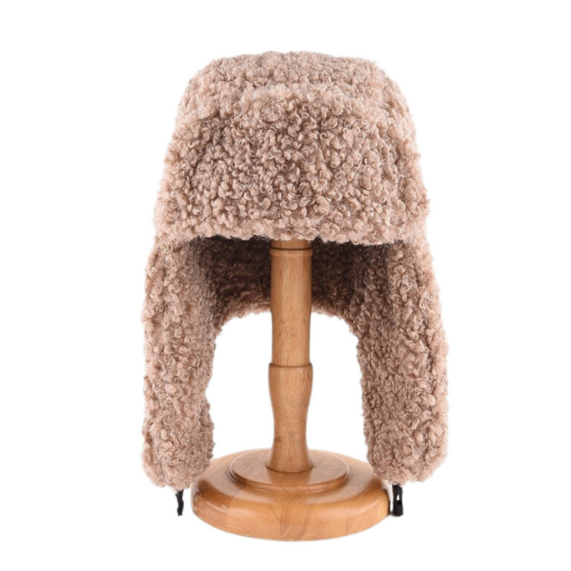 Camel Color Custom Plain Plush Earflap Trapper Hats Wt2410-15, front side