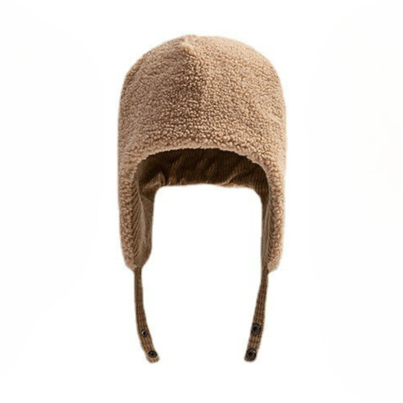 Camel PlushRibbed Reversible Earflap Hats Wbeh2410-02, front