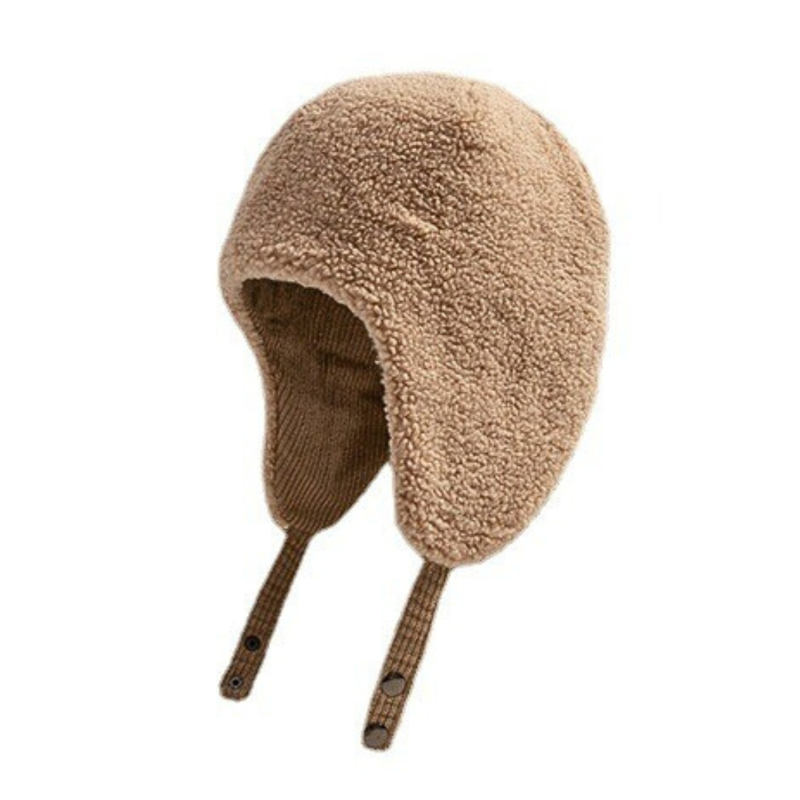 Camel PlushRibbed Reversible Earflap Hats Wbeh2410-02, side