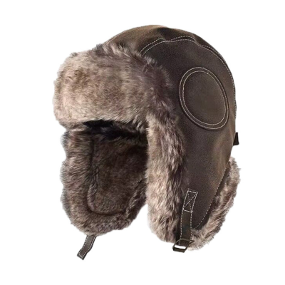 Dark Brown Custom Leather Warm Earflap Trapper Hats Wt2410-13