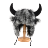 Dark Gary Horns & Ears Straps Earflap Hats Wbeh2410-04, front