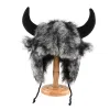 Dark Gary Horns & Ears Straps Earflap Hats Wbeh2410-04, front Dark Gary Horns & Ears Straps Earflap Hats Wbeh2410-04, front