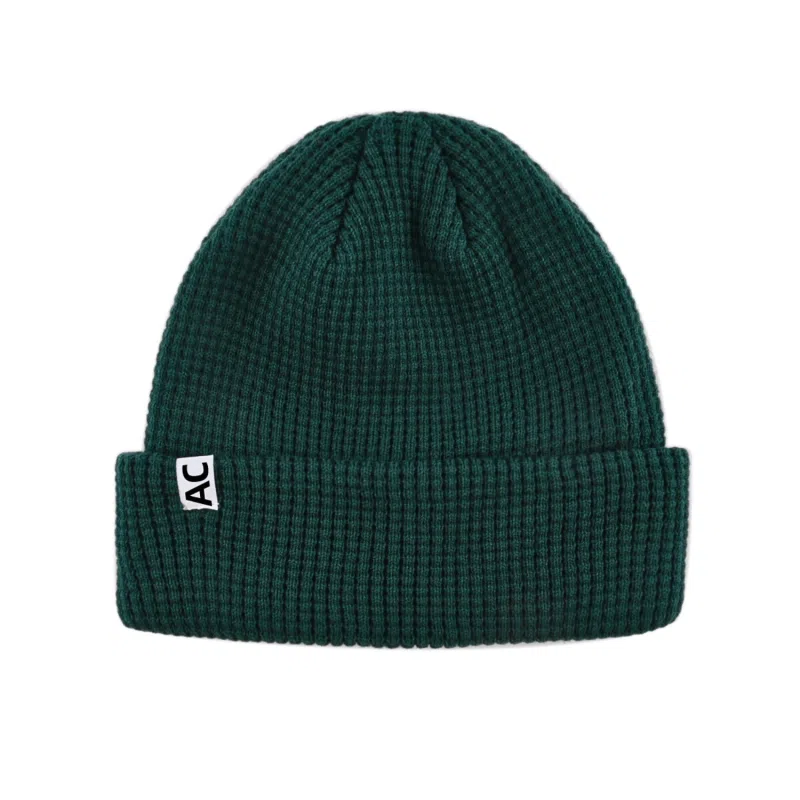 Bonnet à revers en maille gaufrée uni vert foncé personnalisé PB-FB0036