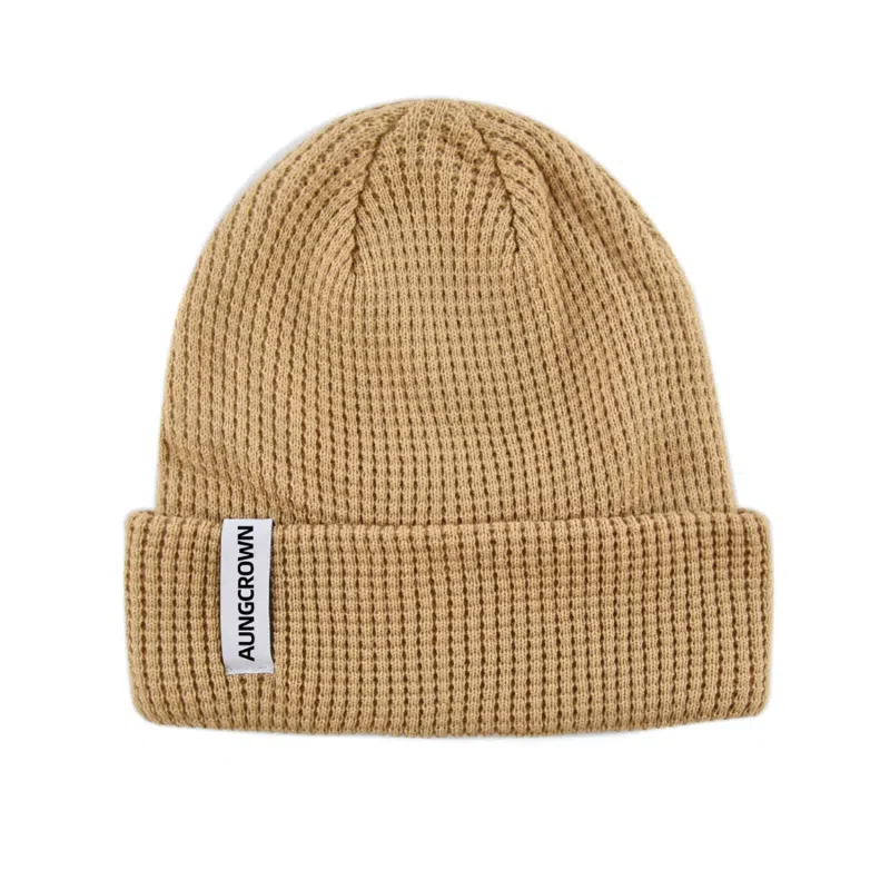 Bonnet à revers en tricot gaufré uni personnalisé jaune terre PB-FB0036