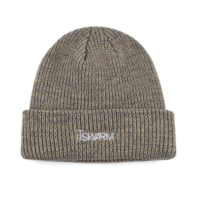 Gray-Brown Embroidered Variegated Cuffed Beanies SFG-210409-5