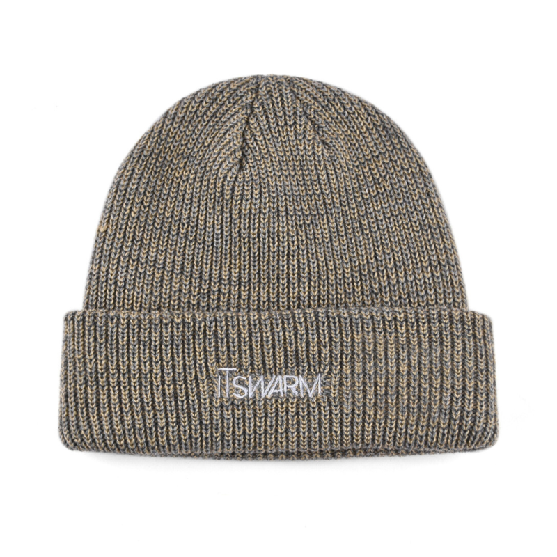 Gray-Brown Embroidered Variegated Cuffed Beanies SFG-210409-5