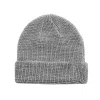 Bonnet à revers en tricot gaufré uni gris personnalisé PB-FB0036