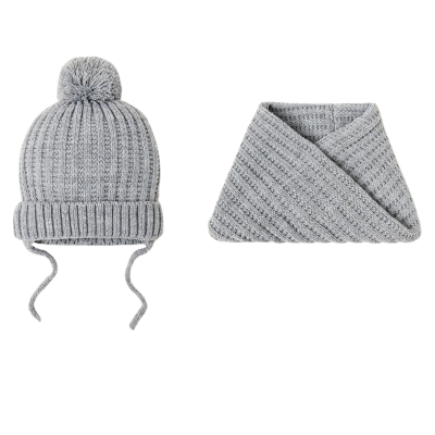 Gray Kids Winter 2PCS PompoGray Kids Winter 2PCS Pompom Beanie + Scarf Wk2410-014, combom Beanie + Scarf Wk2410-014, combo