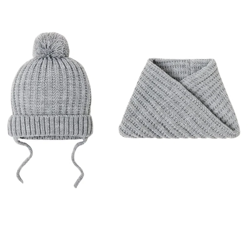 Grau Kinder Winter 2-teiliges Set mit Bommelmütze und Schal Grau Kinder Winter 2-teiliges Set mit Bommelmütze und Schal Wk2410-014, Kombi-Set mit Mütze und Schal Wk2410-014, Kombi-Set