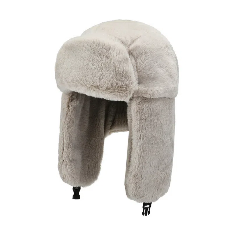 Chapeaux de trappeur à oreillettes en peluche unies gris hiver Wt2410-10