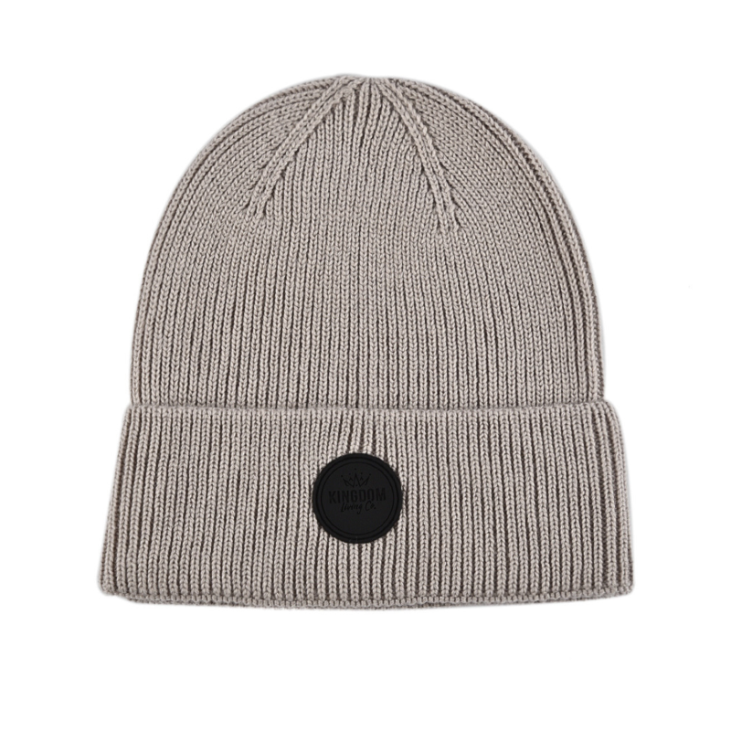 Khaki Custom Leather Patch Cuffed Beanies PB-FB0033