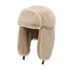 Chapeaux trappeurs à oreillettes en peluche uni kaki pour l'hiver Wt2410-10