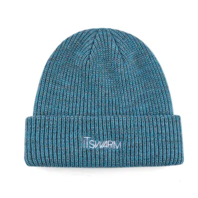 Muted Blue-Green Embroidered Variegated Cuffed Beanies SFG-210409-5