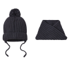 Navy Blue Kids Winter 2PCS Pompom Beanie + Scarf Wk2410-014