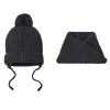 Marineblaue Winter-Kombination für Kinder, bestehend aus Mütze mit Bommel und Schal, Wk2410-014