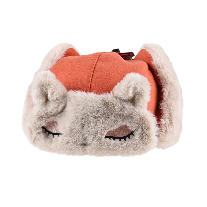 Orange Custom PlainPlaid Faux Fur Earflap Hats Wt2410-20, folded