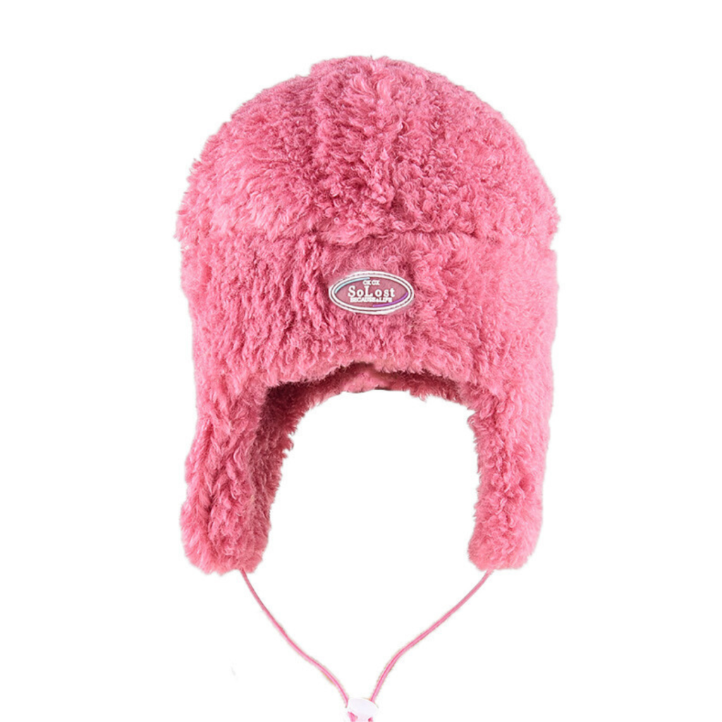Pink Custom Patch Faux Fur Earflap Hats Wbeh2410-08