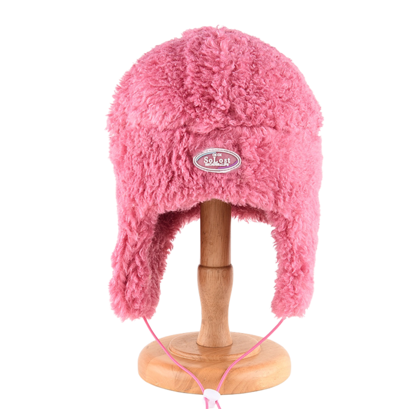 Pink Custom Patch Faux Fur Earflap Hats Wbeh2410-08, display