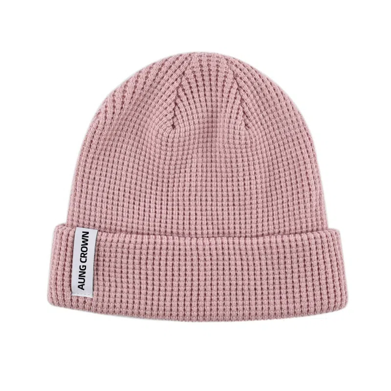 Bonnet rose uni à bord-côte en maille gaufrée PB-FB0036
