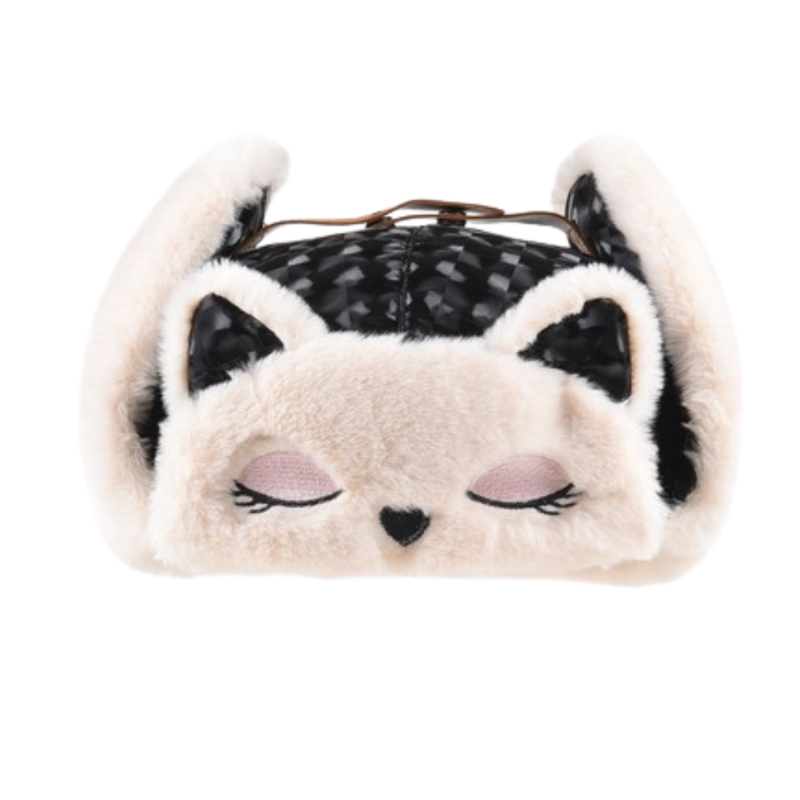 Plaid-black Custom PlainPlaid Faux Fur Earflap Hats Wt2410-20, folded