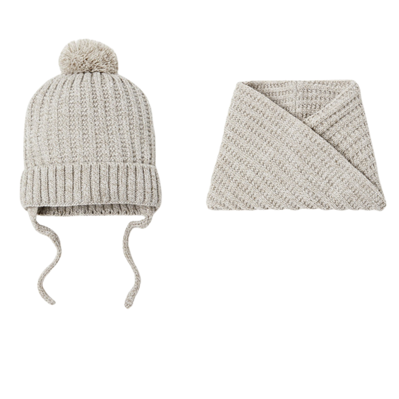 Sandy-Color Kids Winter 2PCS Pompom Beanie + Scarf Wk2410-014, combo