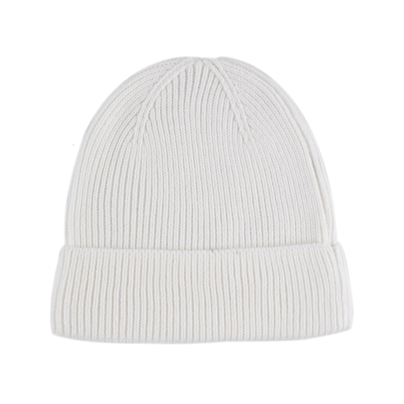 White Custom Leather Patch Cuffed Beanies PB-FB0033