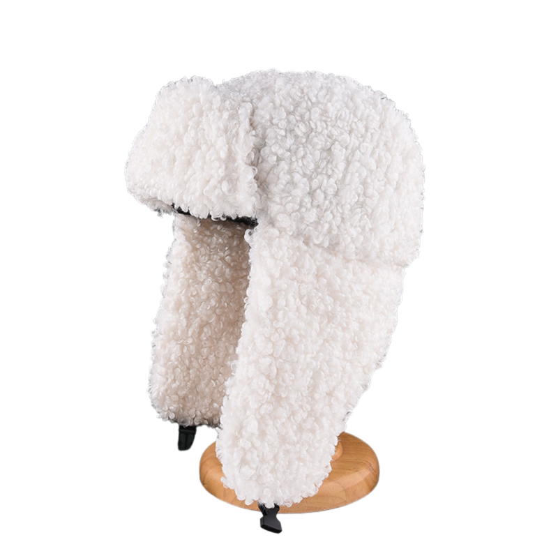 White Custom Plain Plush Earflap Trapper Hats Wt2410-15