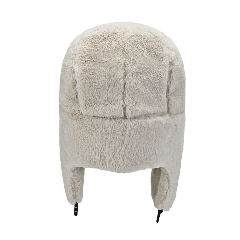 White Winter Plain Plush Earflap Trapper Hats Wt2410-10 back