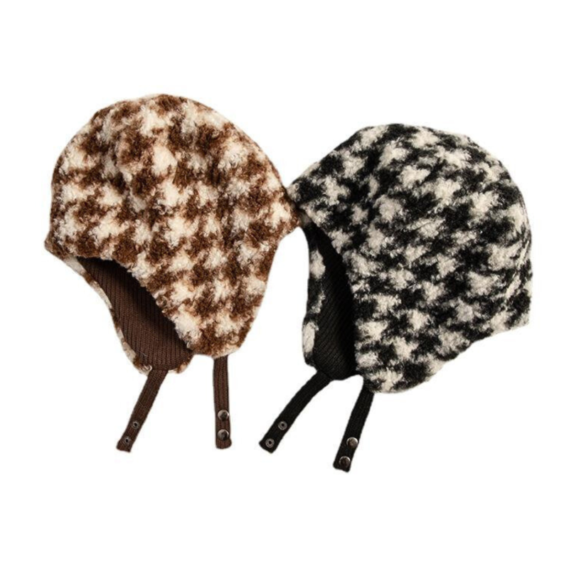 Winter Reversible Houndstooth Earflap Hats Wbeh2410-01, combo