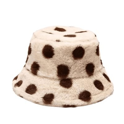 Custom Dot Printing Women Thick Furry Winter Bucket Hat