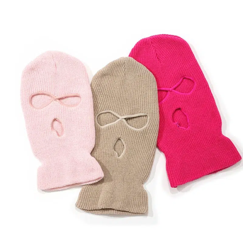 Masque de ski en acrylique tricoté avec logo personnalisé et broderie, 3 trous