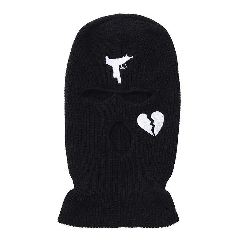 Maschera da sci in maglia ricamata in poliestere con tre fori personalizzata