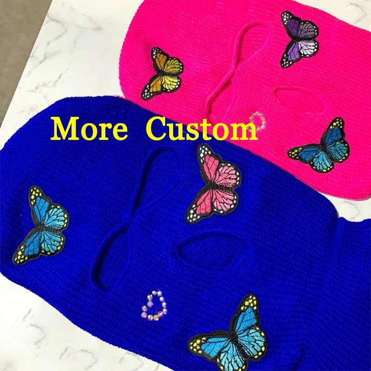 masque2 Embroidery Acrylic Knitted Three Hole Multifunctional Ski Mask