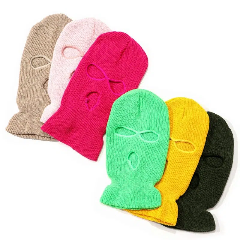Masque de ski en acrylique tricoté avec logo personnalisé et broderie, 3 trous
