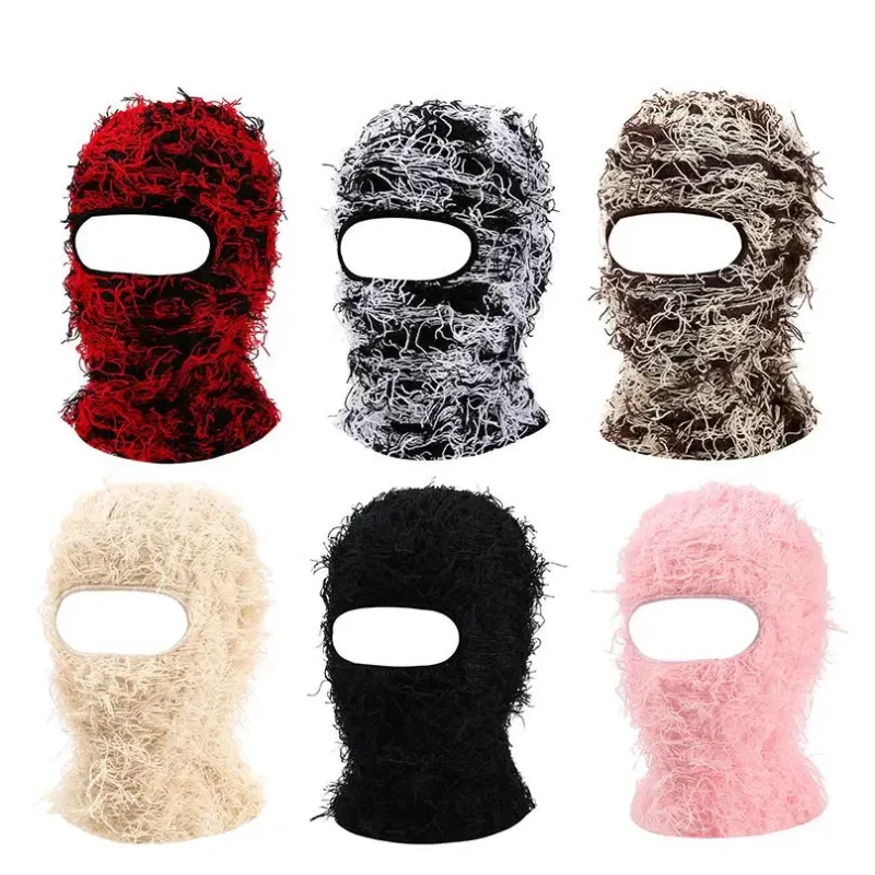 Wholesale Custom Knitted Full Face Mask Distressed Polyester Balaclava