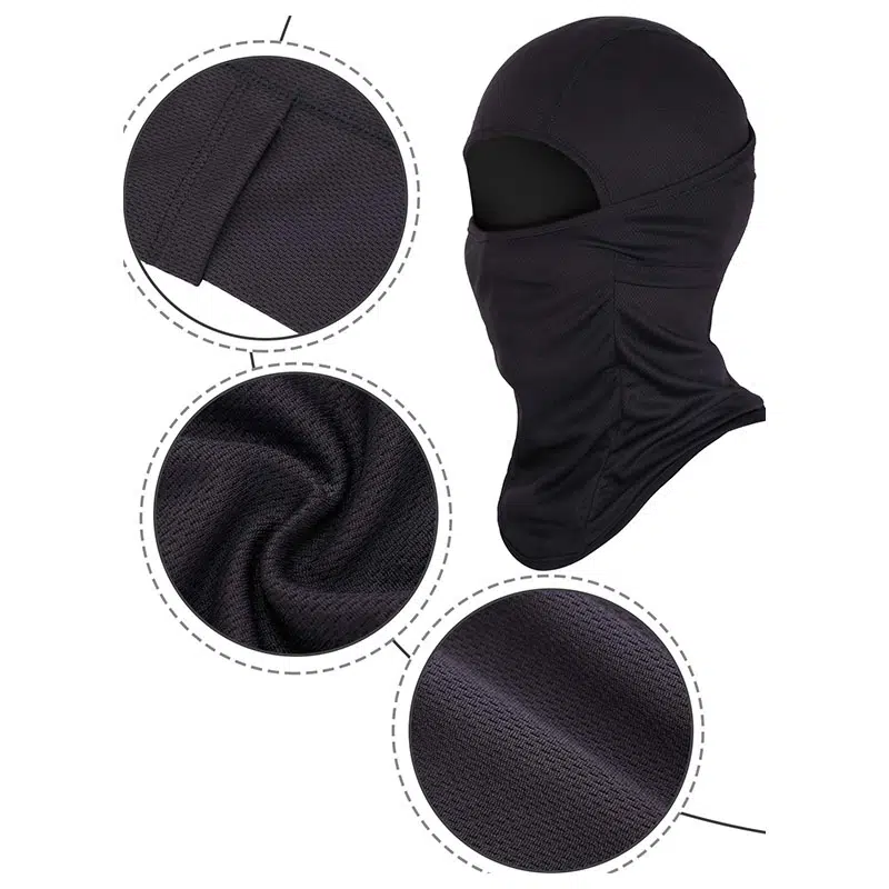 Passamontagna sportivo da esterno in poliestere Dry Fit a copertura totale, colore nero