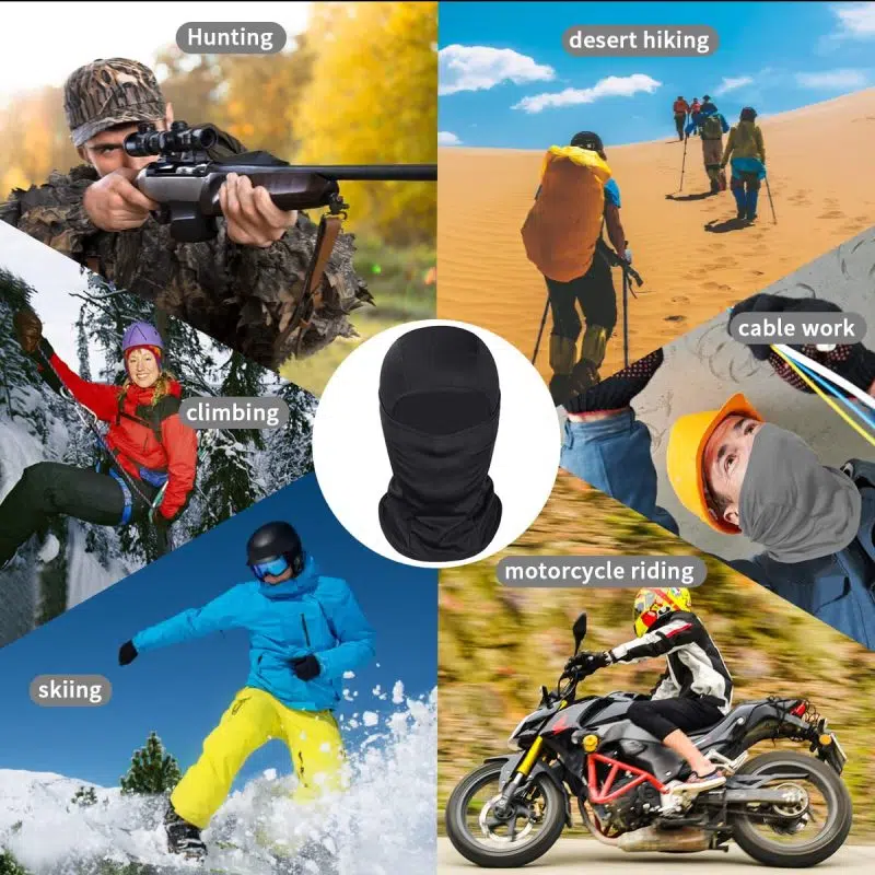 Passamontagna sportivo da esterno in poliestere Dry Fit a copertura totale, colore nero