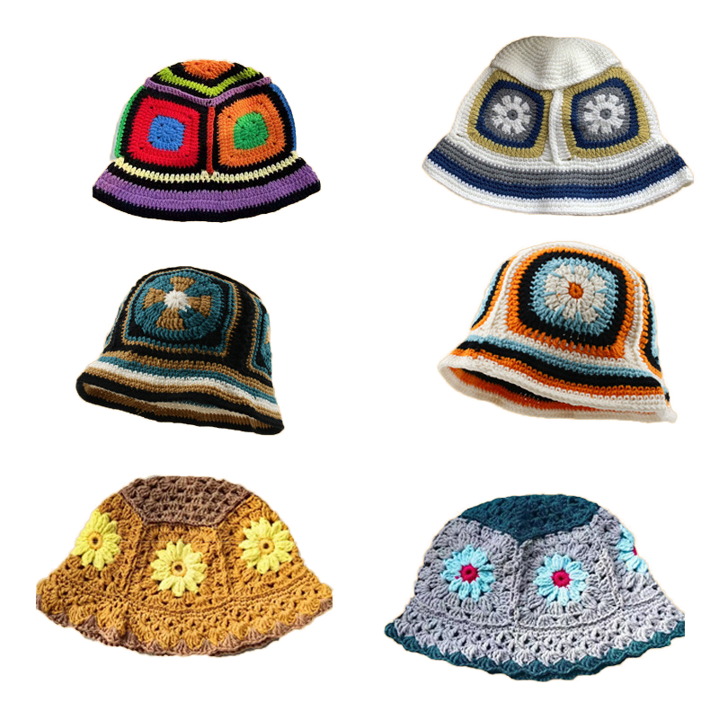 Custom Acrylic Multi-Color Knit Summer Crochet Bucket Hat