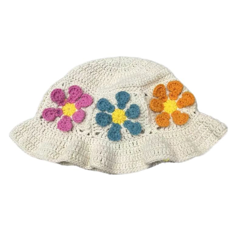 Custom Acrylic 3D Embroidery Casual Knit Bucket Hat for Women