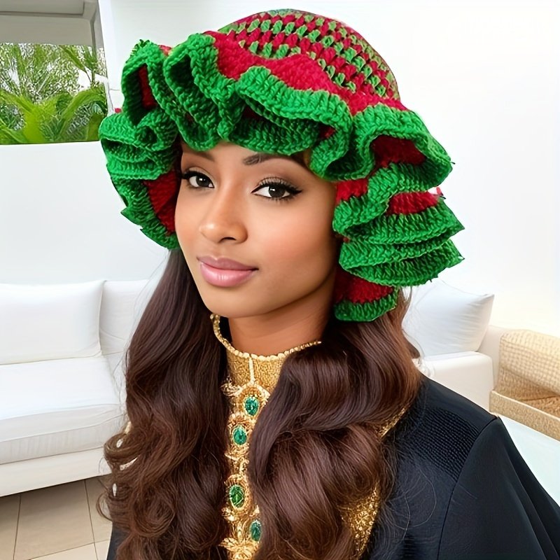 Women's Acrylic Knitted Stripe Crochet Winter Bucket Hat