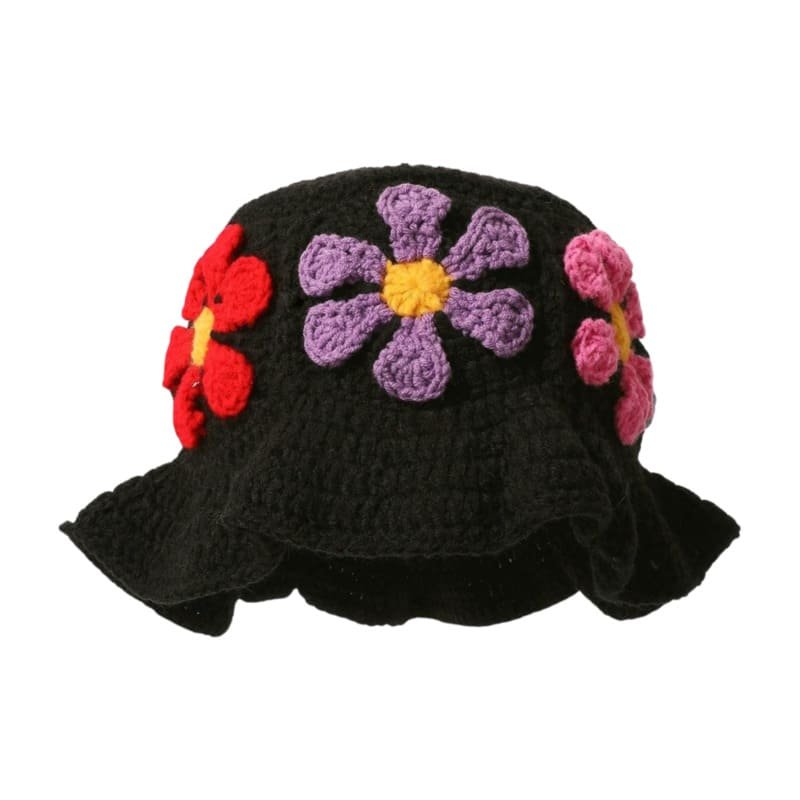 Custom Acrylic 3D Embroidery Casual Knit Bucket Hat for Women