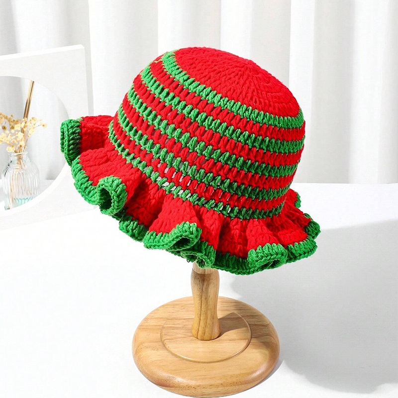 Women's Acrylic Knitted Stripe Crochet Winter Bucket Hat