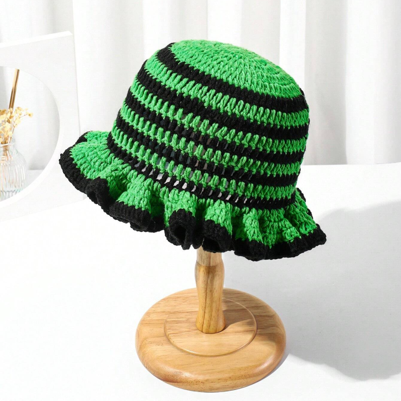 Women's Acrylic Knitted Stripe Crochet Winter Bucket Hat