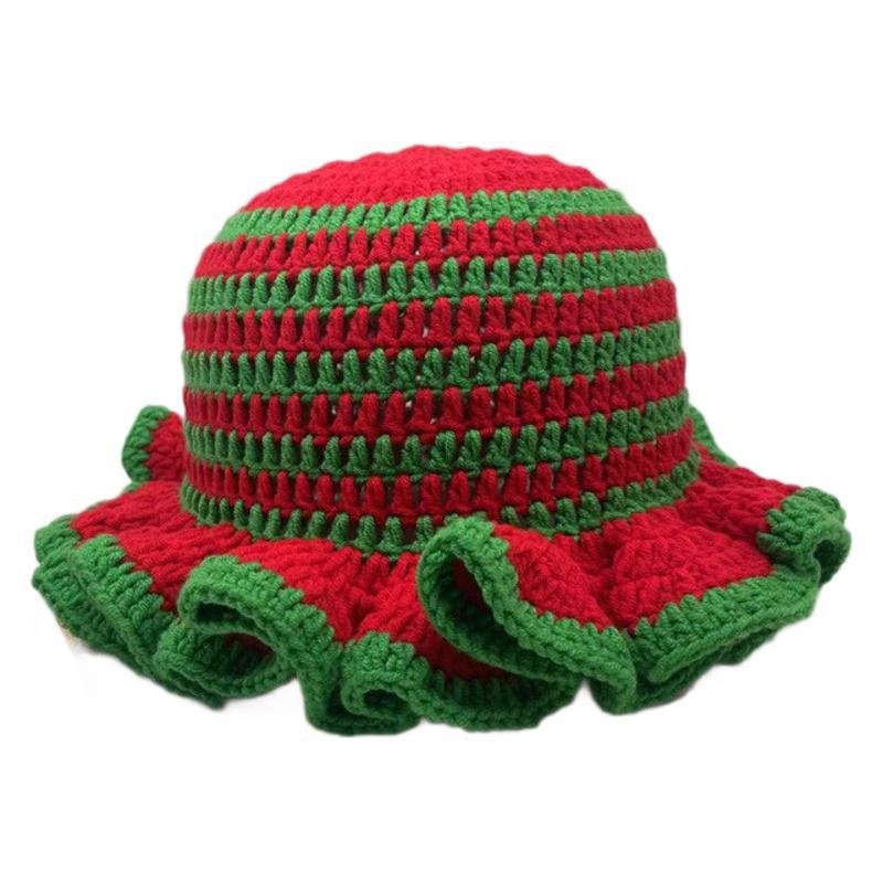 Women's Acrylic Knitted Stripe Crochet Winter Bucket Hat