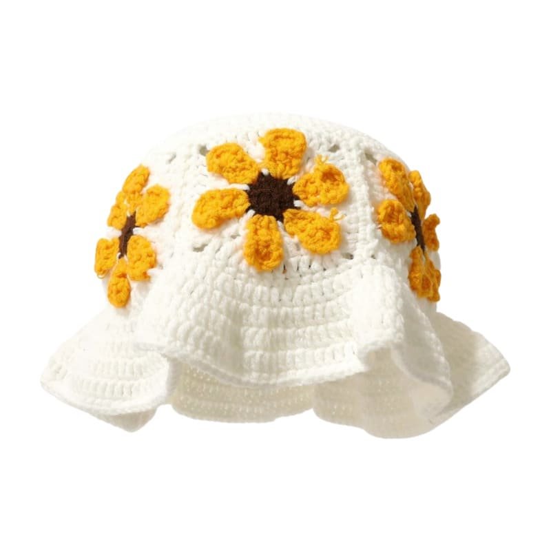 Custom Acrylic 3D Embroidery Casual Knit Bucket Hat for Women