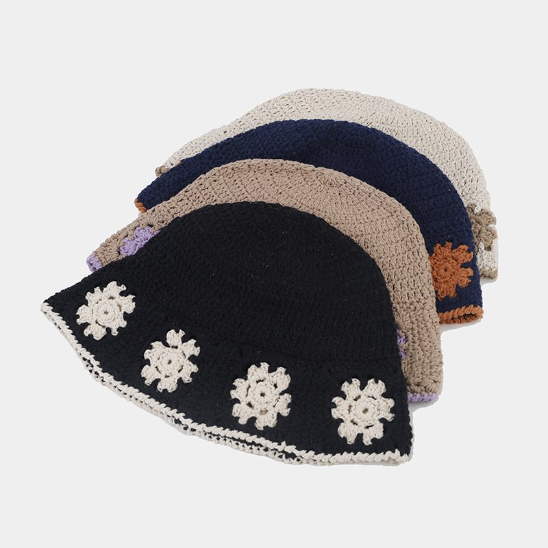 Women's Polyester Trendy Flower Korean Style  Retro Casual Knitted Fisherman Hat