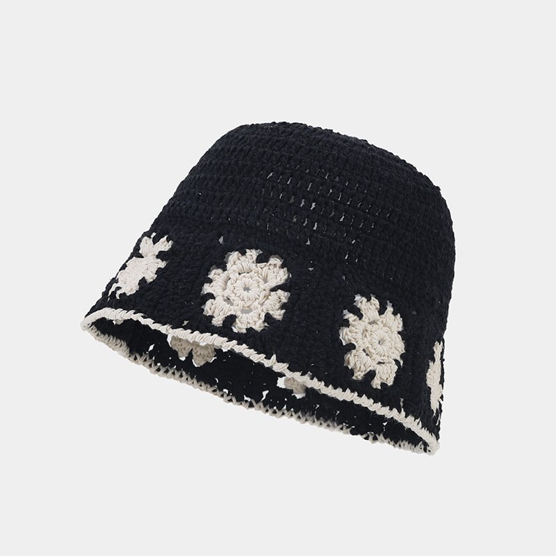 Women's Polyester Trendy Flower Korean Style  Retro Casual Knitted Fisherman Hat